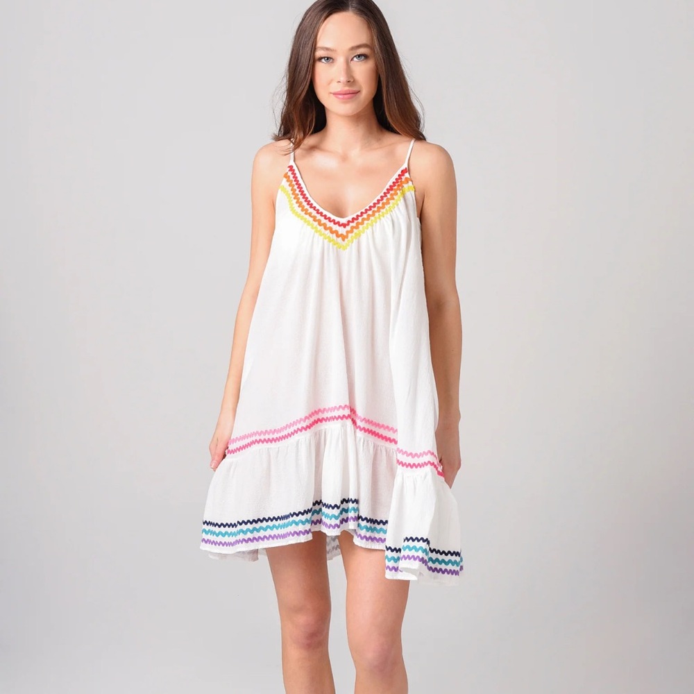 White Sleeveless Dress with Colorful Trim 9seed